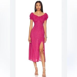 NATALIE MARTIN Charlotte Midi Dress in Shangri La Print Raspberry